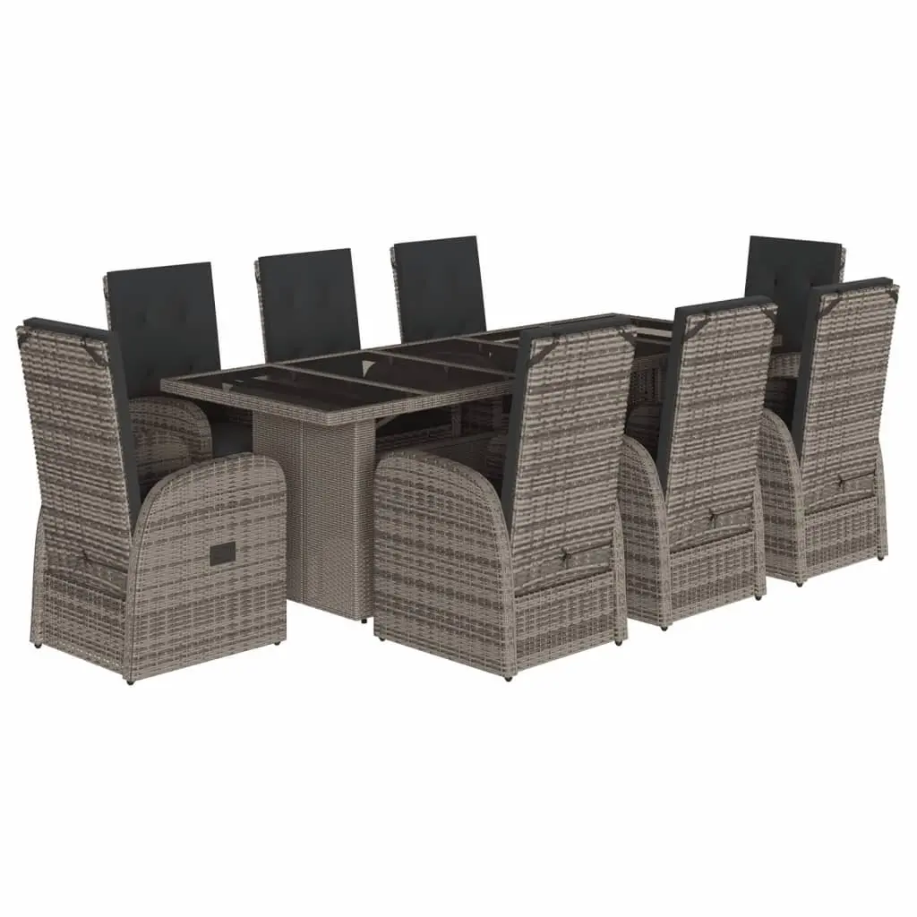 9 Piece Garden Dining Set with Cushions Grey Poly Rattan 3277605 - Furniture