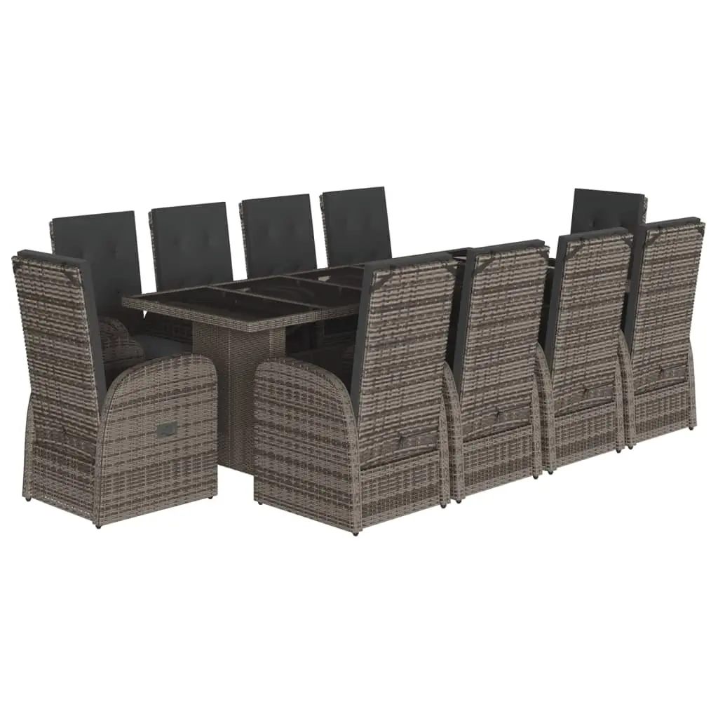 11 Piece Garden Dining Set with Cushions Grey Poly Rattan 3277606 - Furniture