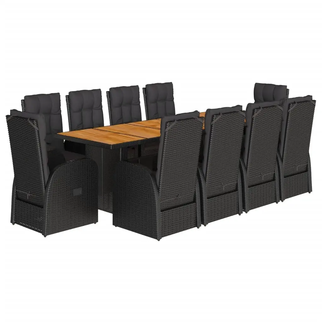 11 Piece Garden Dining Set with Cushions Black Poly Rattan 3277631 - Furniture