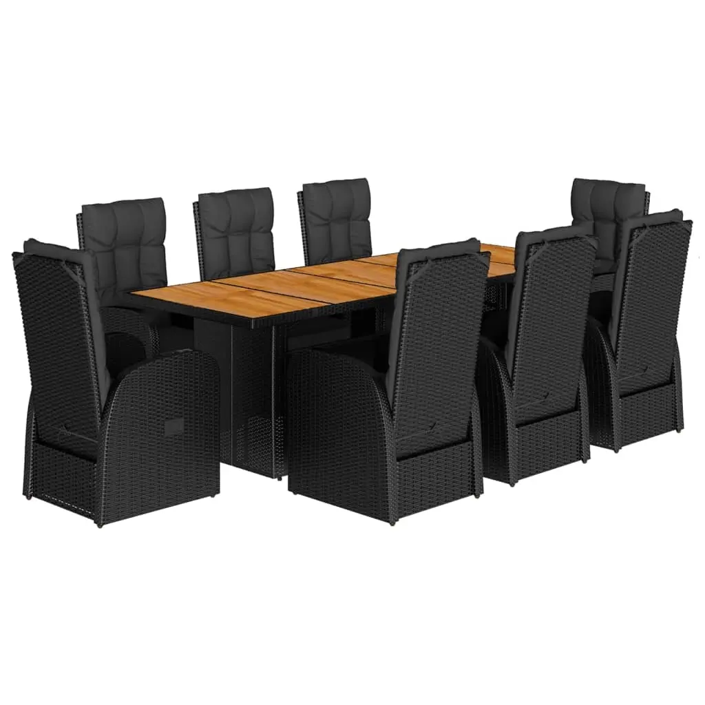 9 Piece Garden Dining Set with Cushions Black Poly Rattan 3277633 - Furniture