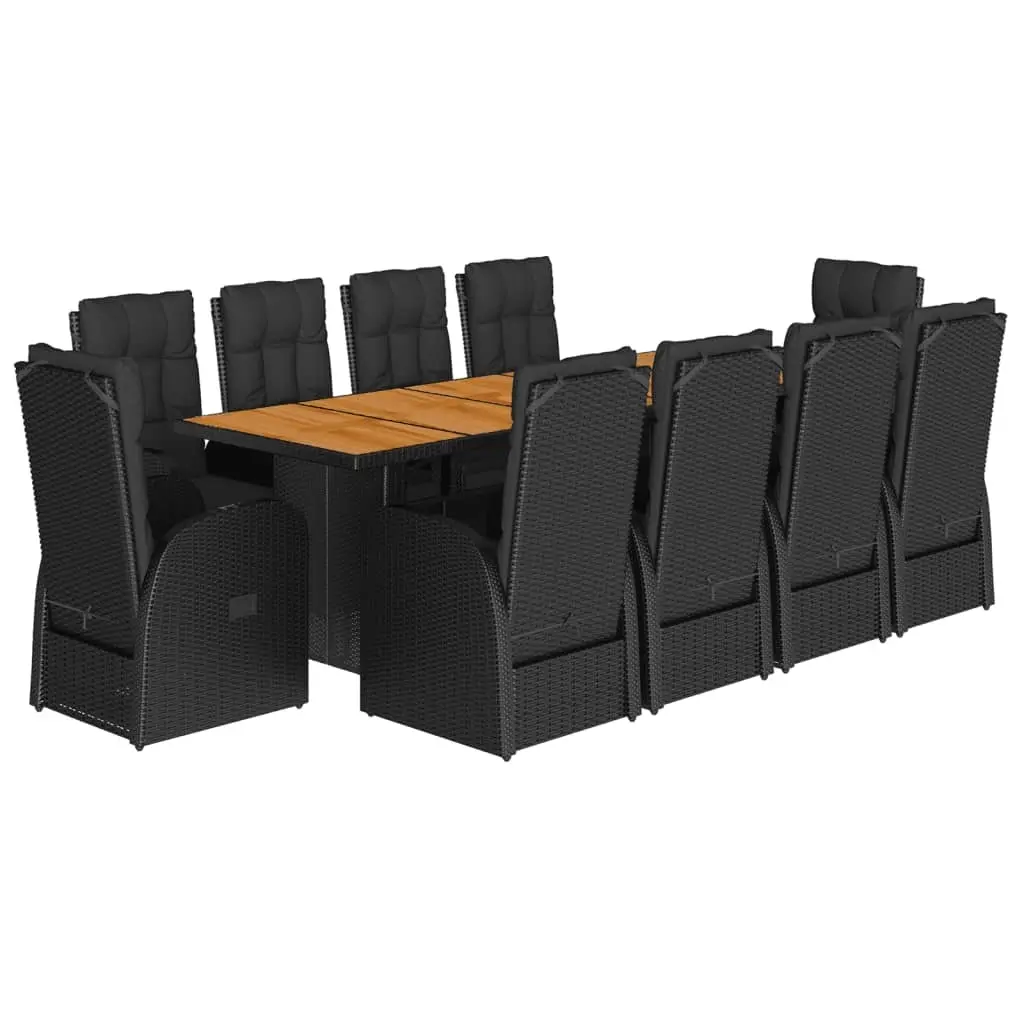 11 Piece Garden Dining Set with Cushions Black Poly Rattan 3277634 - Furniture