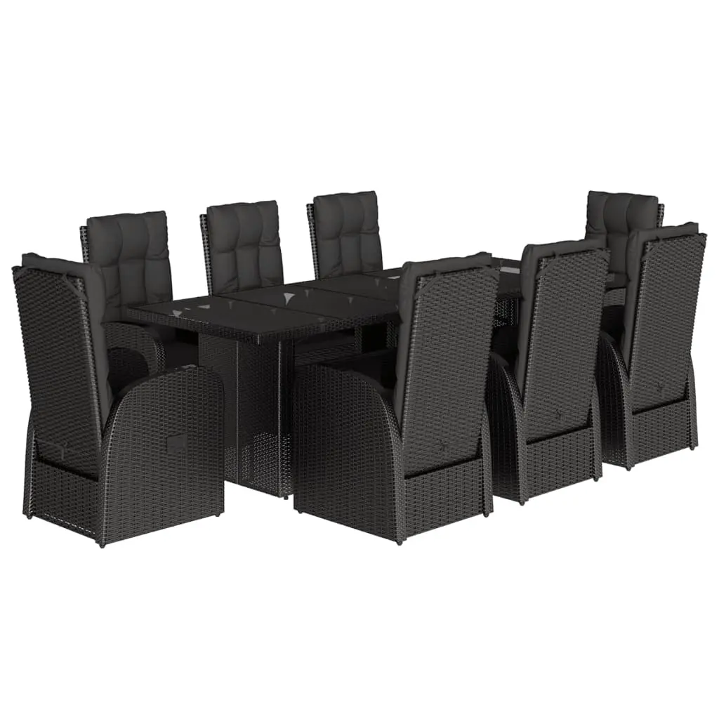 9 Piece Garden Dining Set with Cushions Black Poly Rattan 3277638 - Furniture