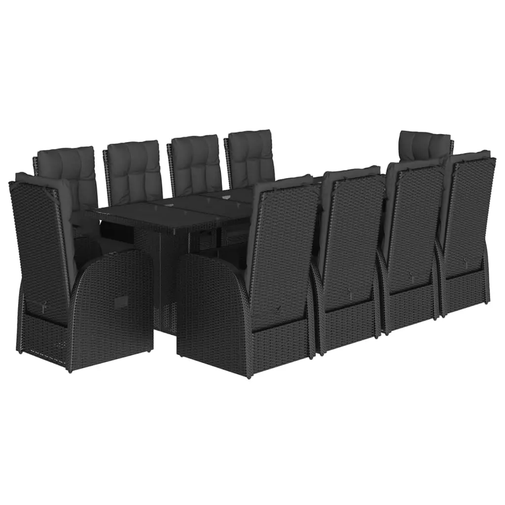 11 Piece Garden Dining Set with Cushions Black Poly Rattan 3277639 - Furniture