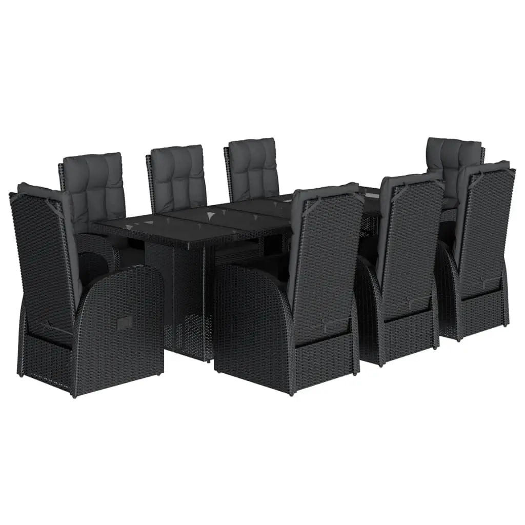 9 Piece Garden Dining Set with Cushions Black Poly Rattan 3277643 - Furniture