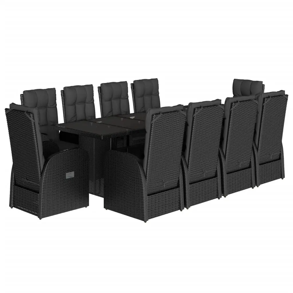 11 Piece Garden Dining Set with Cushions Black Poly Rattan 3277644 - Furniture