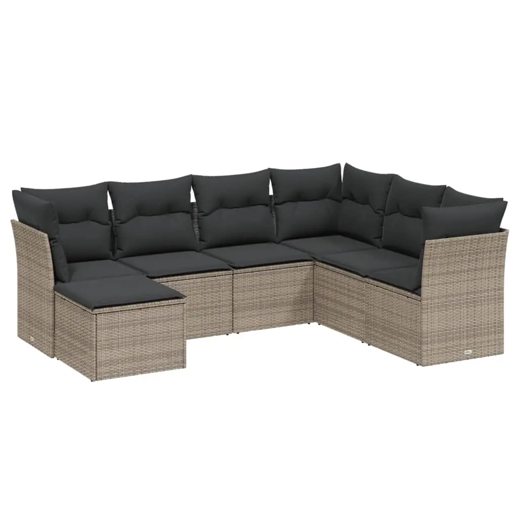7 Piece Garden Sofa Set with Cushions Grey Poly Rattan 3263216 - Furniture