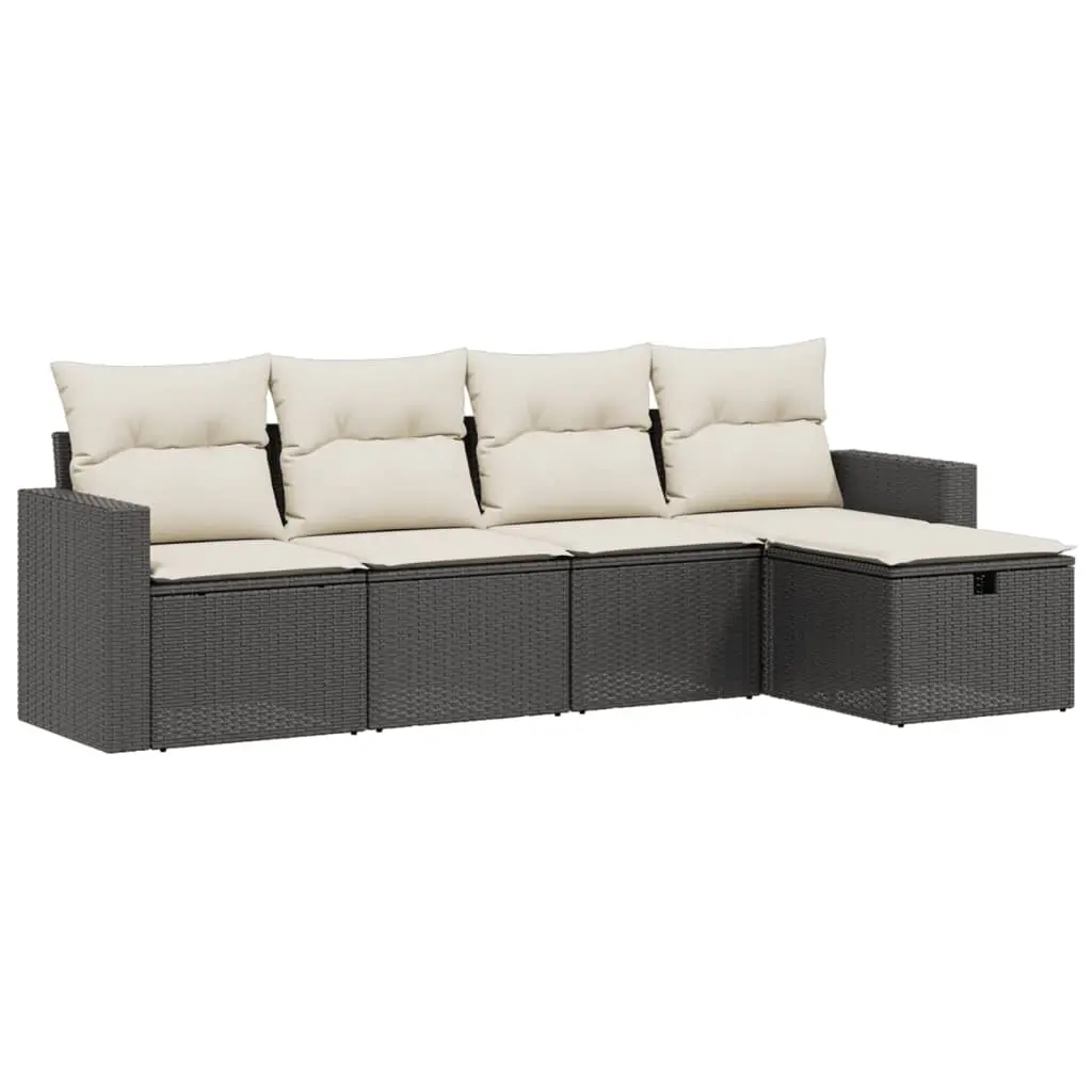 5 Piece Garden Sofa Set with Cushions Black Poly Rattan 3263462 - Furniture