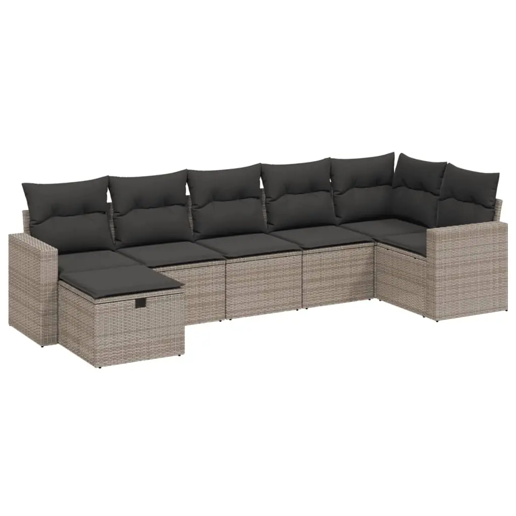 7 Piece Garden Sofa Set with Cushions Grey Poly Rattan 3263506 - Furniture