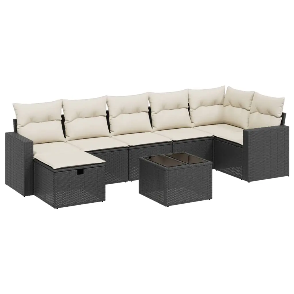 8 Piece Garden Sofa Set with Cushions Black Poly Rattan 3263512 - Furniture