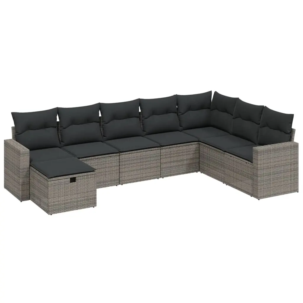 8 Piece Garden Sofa Set with Cushions Grey Poly Rattan 3263586 - Furniture
