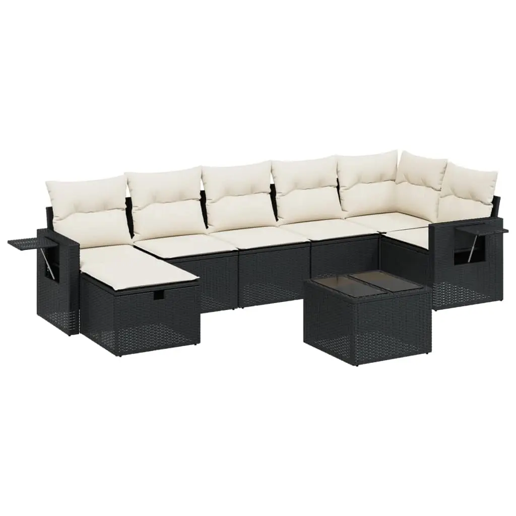 8 Piece Garden Sofa Set with Cushions Black Poly Rattan 3263822 - Furniture