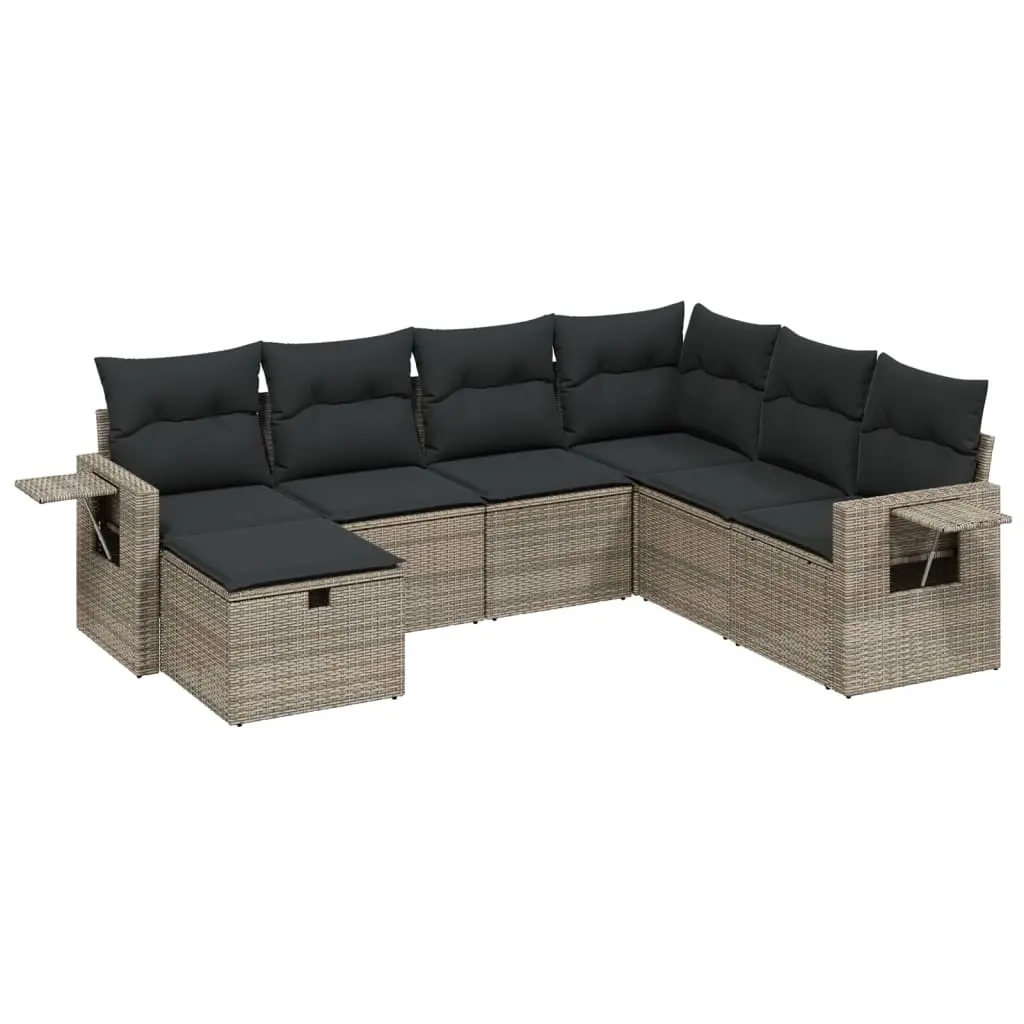 7 Piece Garden Sofa Set with Cushions Grey Poly Rattan 3263836 - Furniture