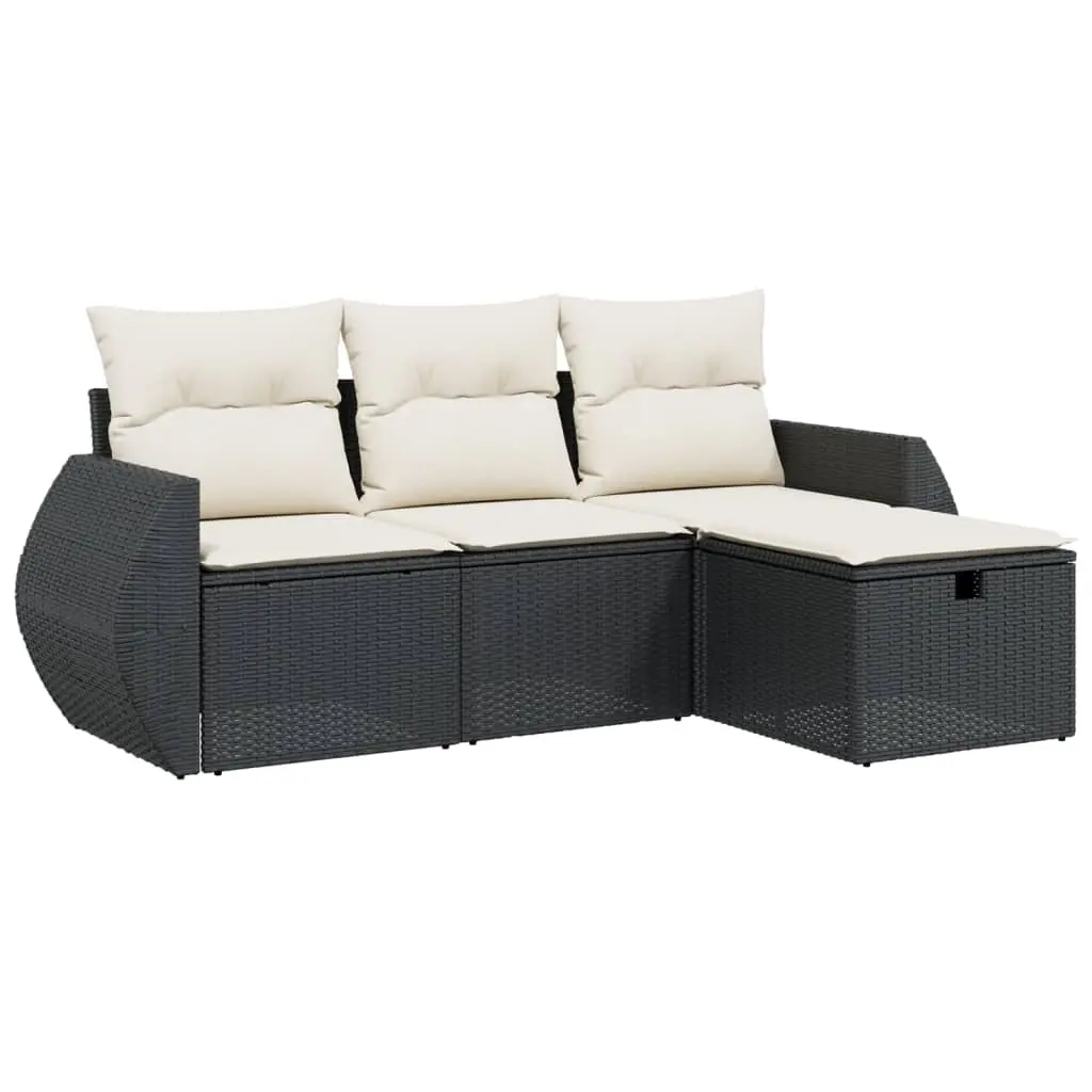 4 Piece Garden Sofa Set with Cushions Black Poly Rattan 3264062 - Furniture