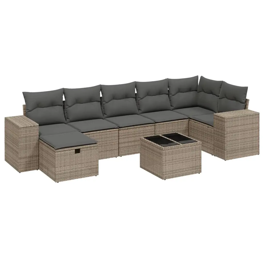 8 Piece Garden Sofa Set with Cushions Grey Poly Rattan 3264466 - Furniture