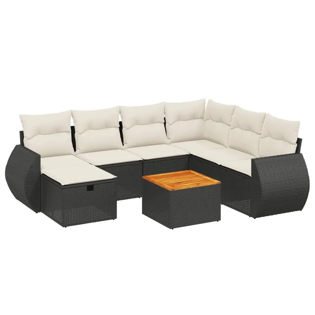 8 Piece Garden Sofa Set with Cushions Black Poly Rattan 3265074 - Furniture