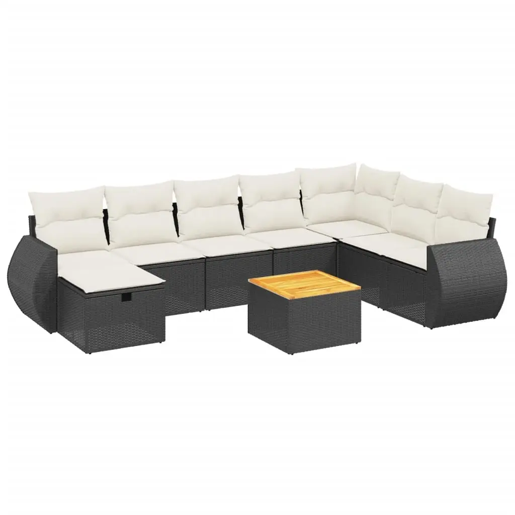 9 Piece Garden Sofa Set with Cushions Black Poly Rattan 3265095 - Furniture