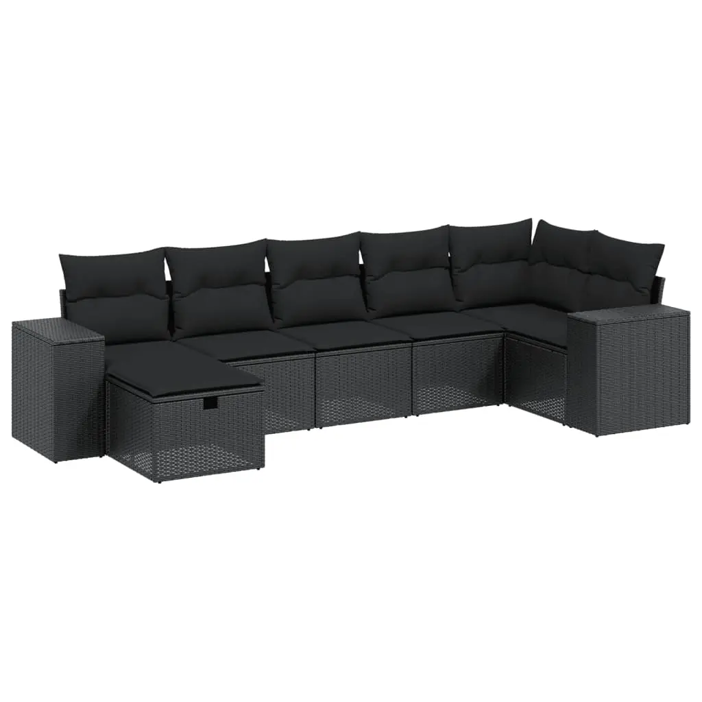 8 Piece Garden Sofa Set with Cushions Black Poly Rattan 3265186 - Furniture