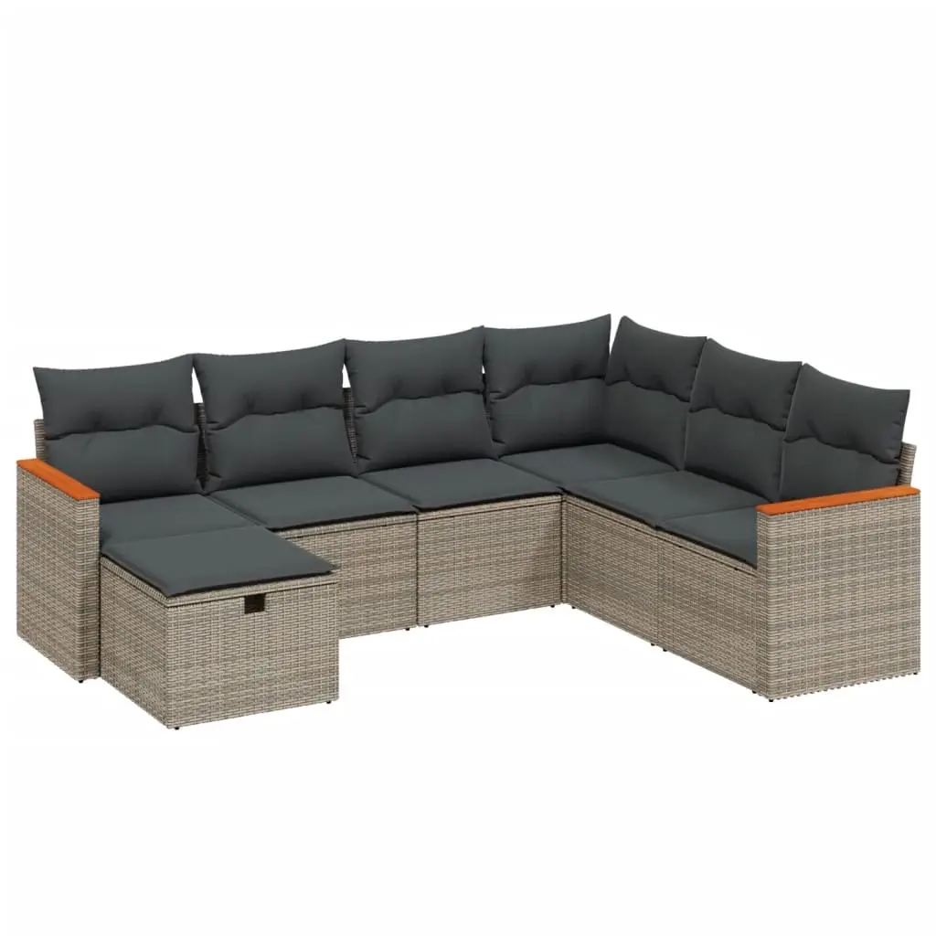 7 Piece Garden Sofa Set with Cushions Grey Poly Rattan 3265330 - Furniture