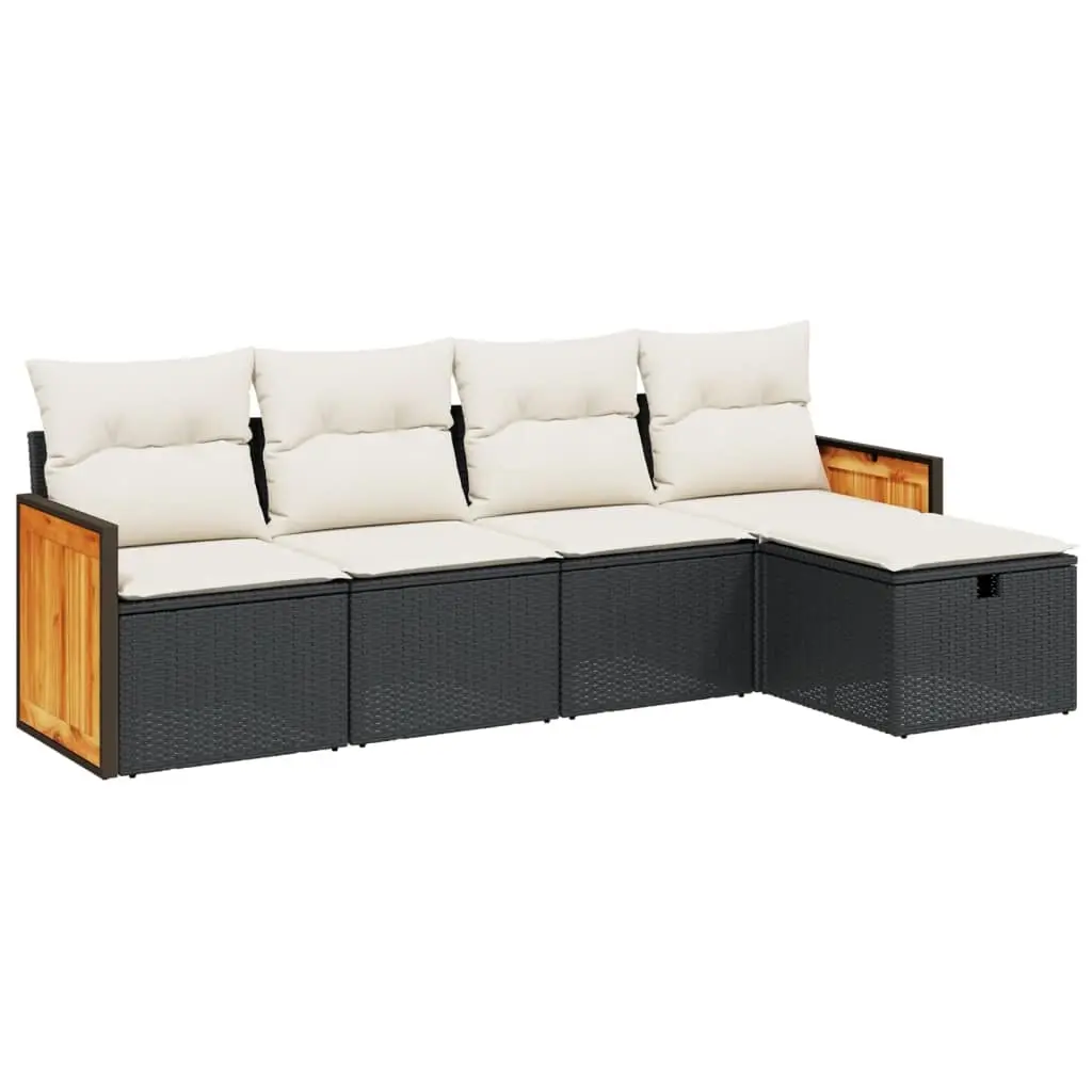 5 Piece Garden Sofa Set with Cushions Black Poly Rattan 3265718 - Furniture