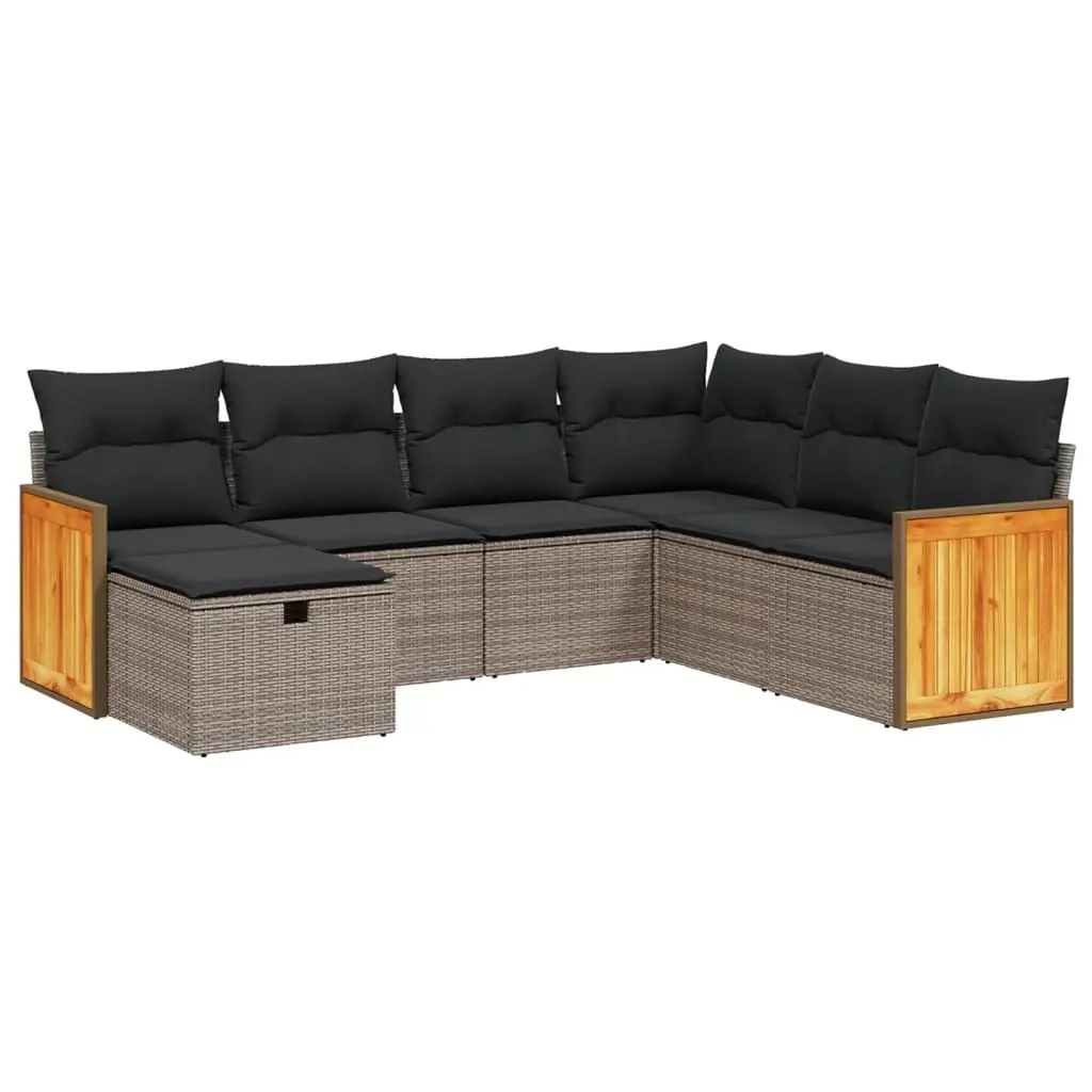 7 Piece Garden Sofa Set with Cushions Grey Poly Rattan 3265764 - Furniture