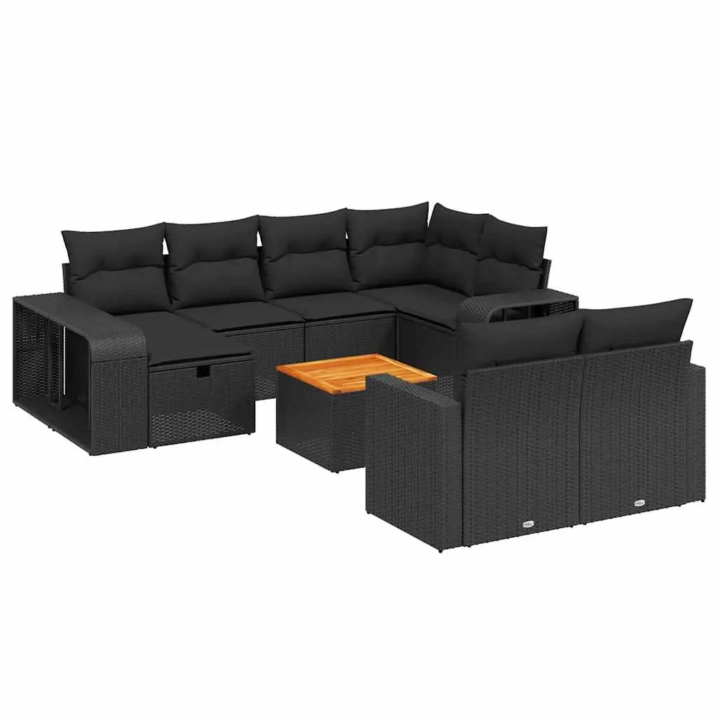 11 Piece Garden Sofa Set with Cushions Black Poly Rattan 3266255 - Furniture