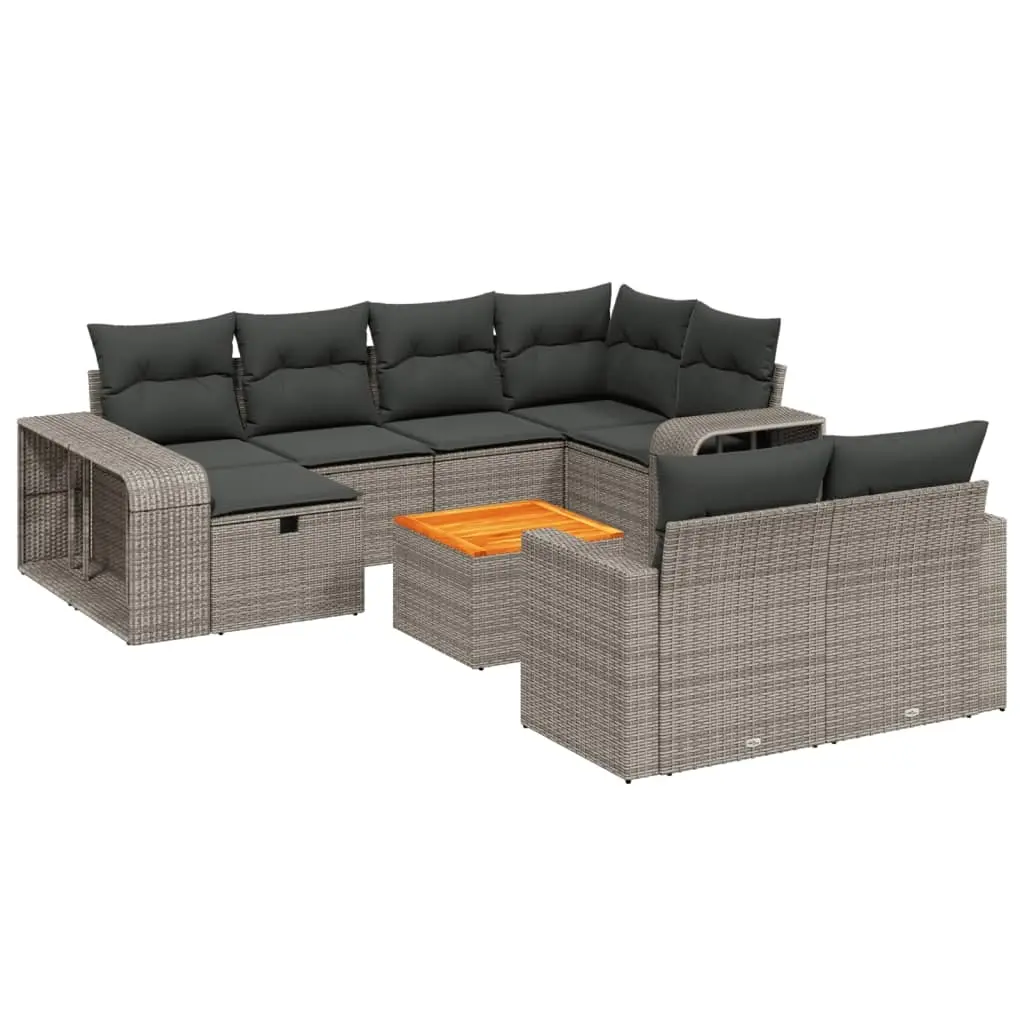 11 Piece Garden Sofa Set with Cushions Grey Poly Rattan 3266260 - Furniture