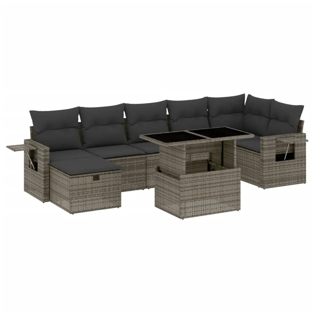 8 Piece Garden Sofa Set with Cushions Grey Poly Rattan 3274990 - Furniture