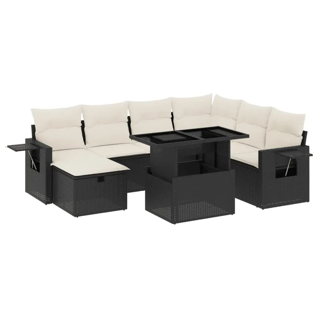 8 Piece Garden Sofa Set with Cushions Black Poly Rattan 3274996 - Furniture