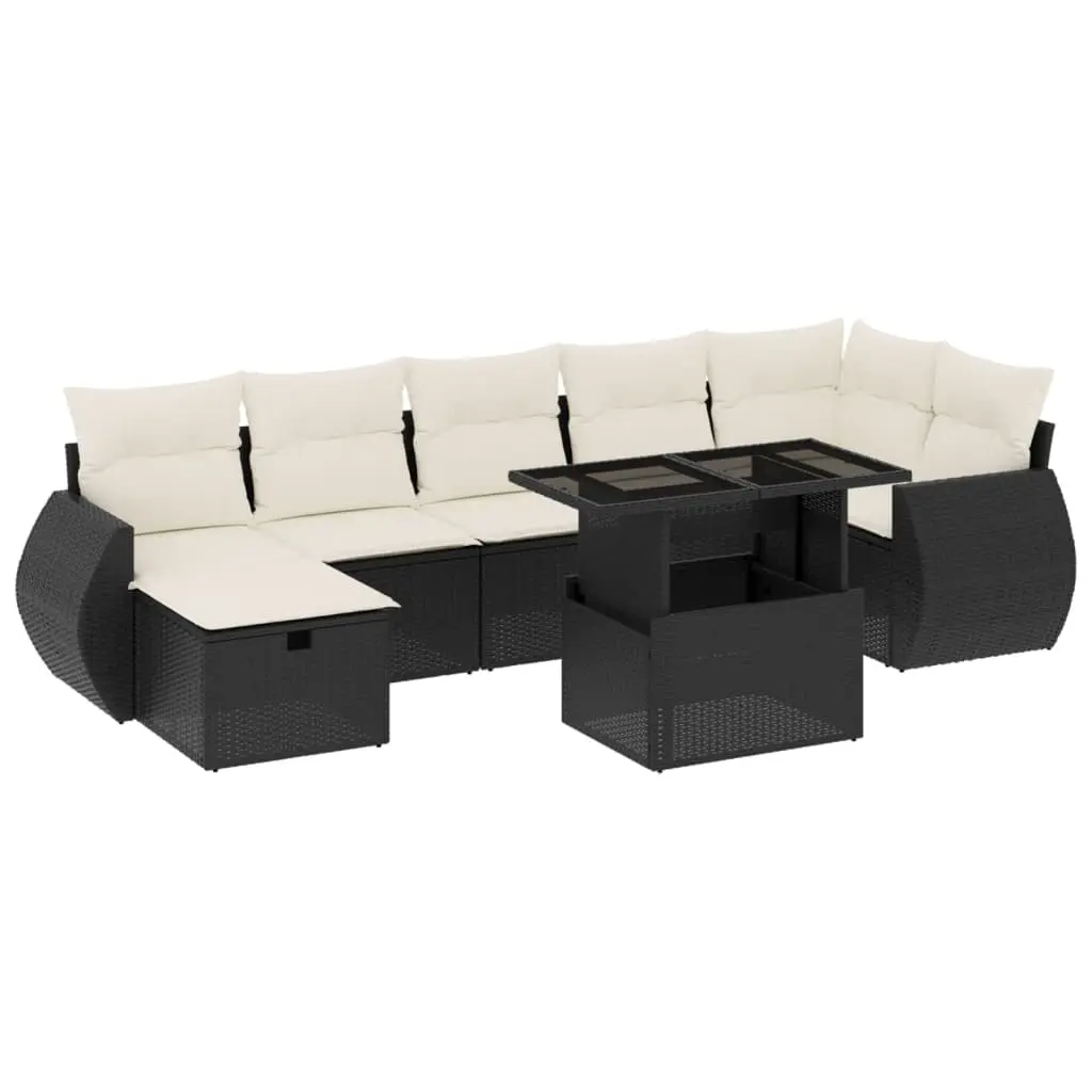 8 Piece Garden Sofa Set with Cushions Black Poly Rattan 3275146 - Furniture