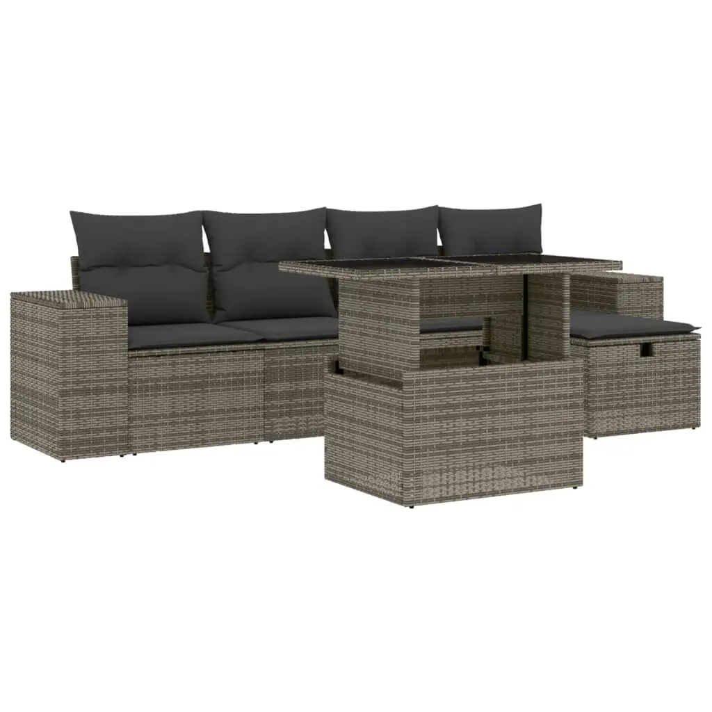 6 Piece Garden Sofa Set with Cushions Grey Poly Rattan 3275290 - Furniture