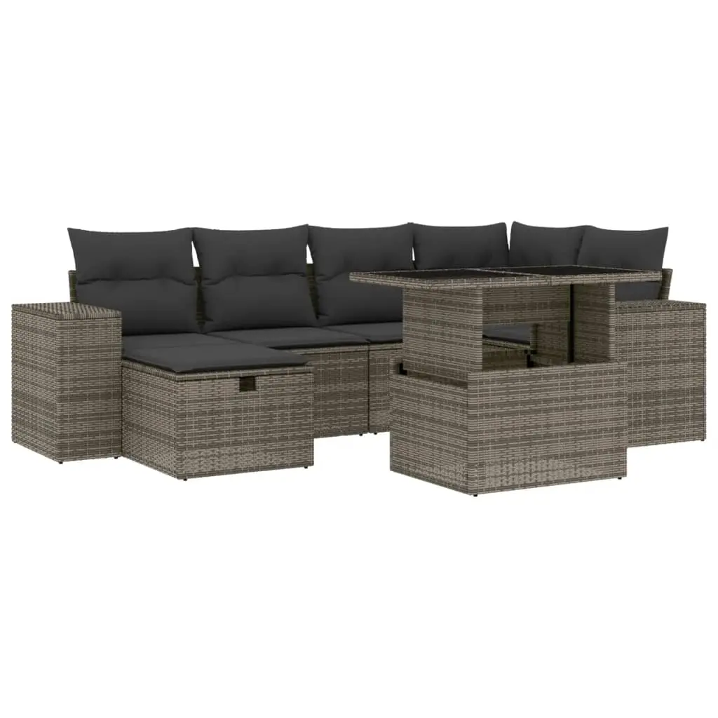 7 Piece Garden Sofa Set with Cushions Grey Poly Rattan 3275300 - Furniture