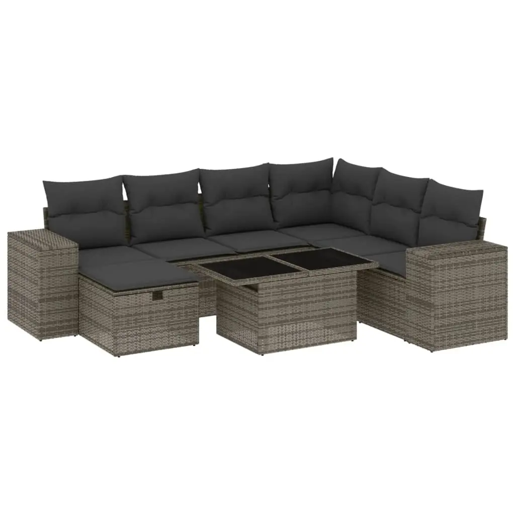 8 Piece Garden Sofa Set with Cushions Grey Poly Rattan 3275320 - Furniture