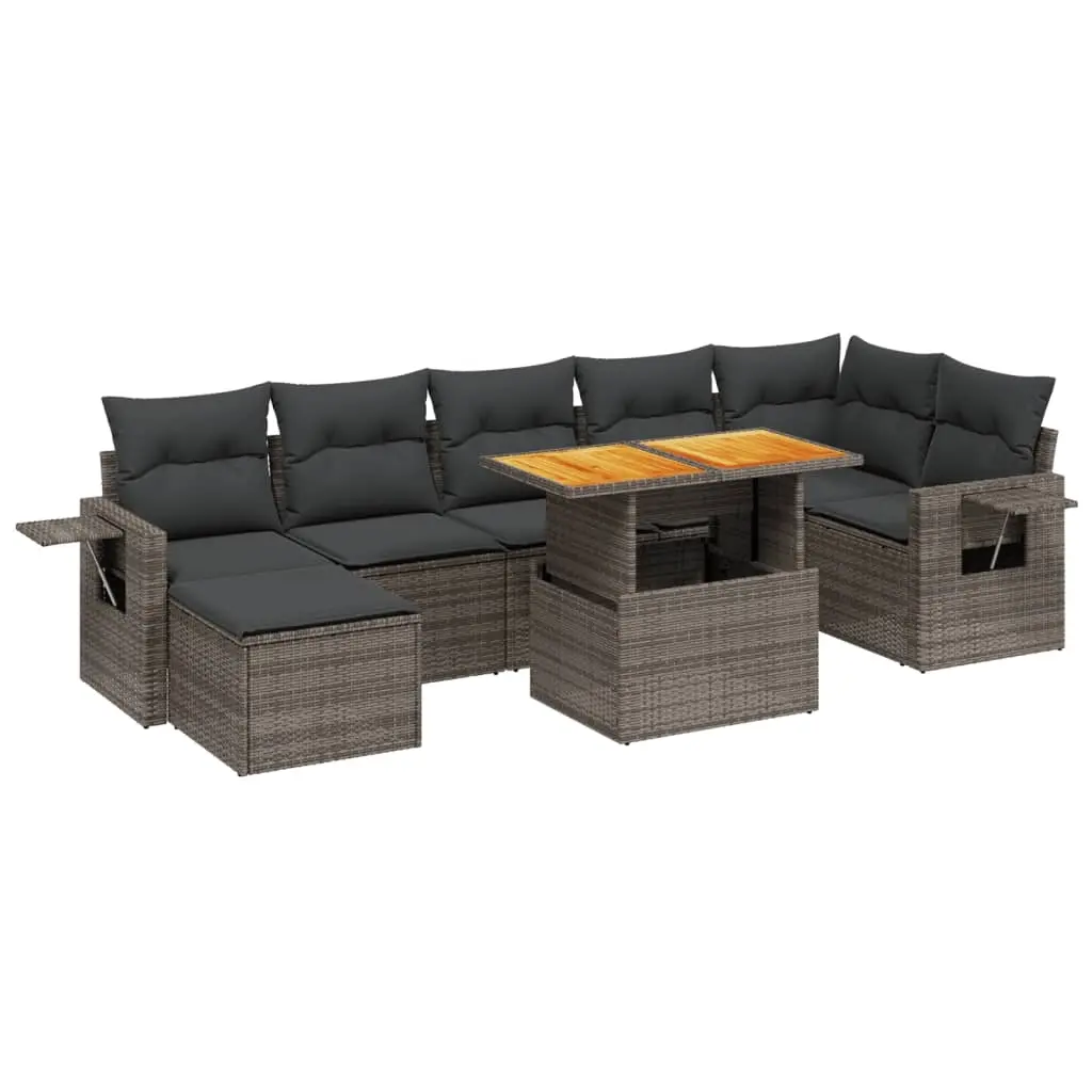 8 Piece Garden Sofa Set with Cushions Grey Poly Rattan 3275713 - Furniture
