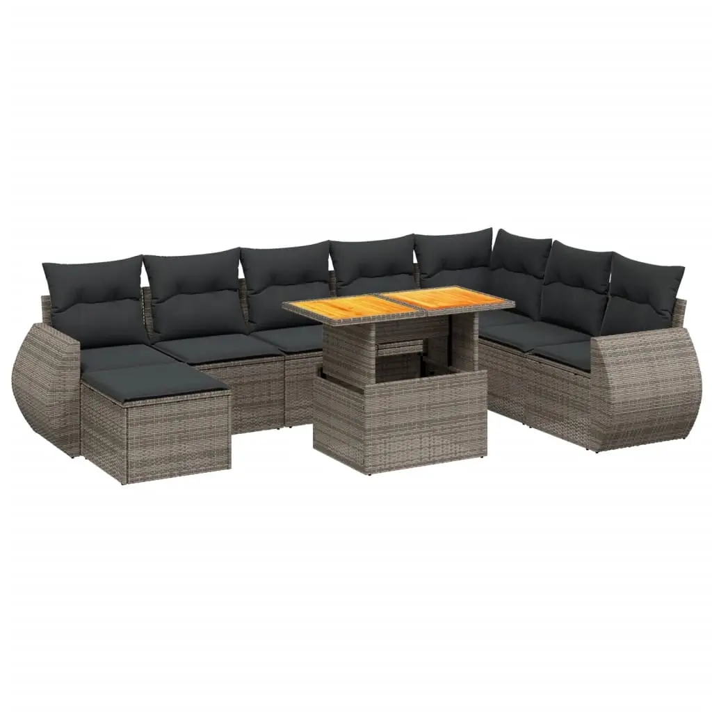 9 Piece Garden Sofa Set with Cushions Grey Poly Rattan 3275853 - Furniture