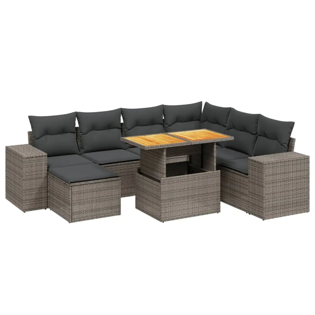 8 Piece Garden Sofa Set with Cushions Grey Poly Rattan 3275944 - Furniture