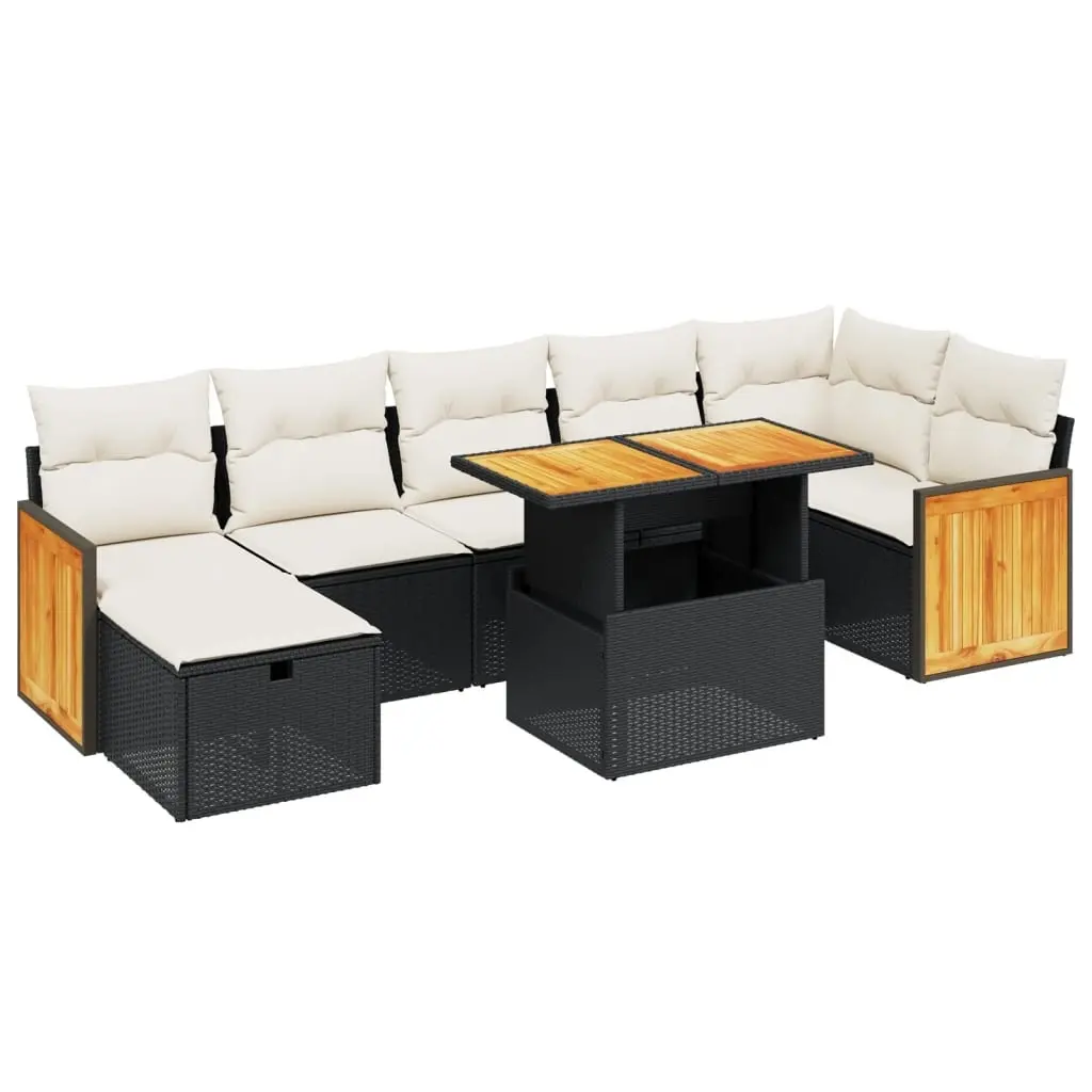 8 Piece Garden Sofa Set with Cushions Black Poly Rattan 3276255 - Furniture