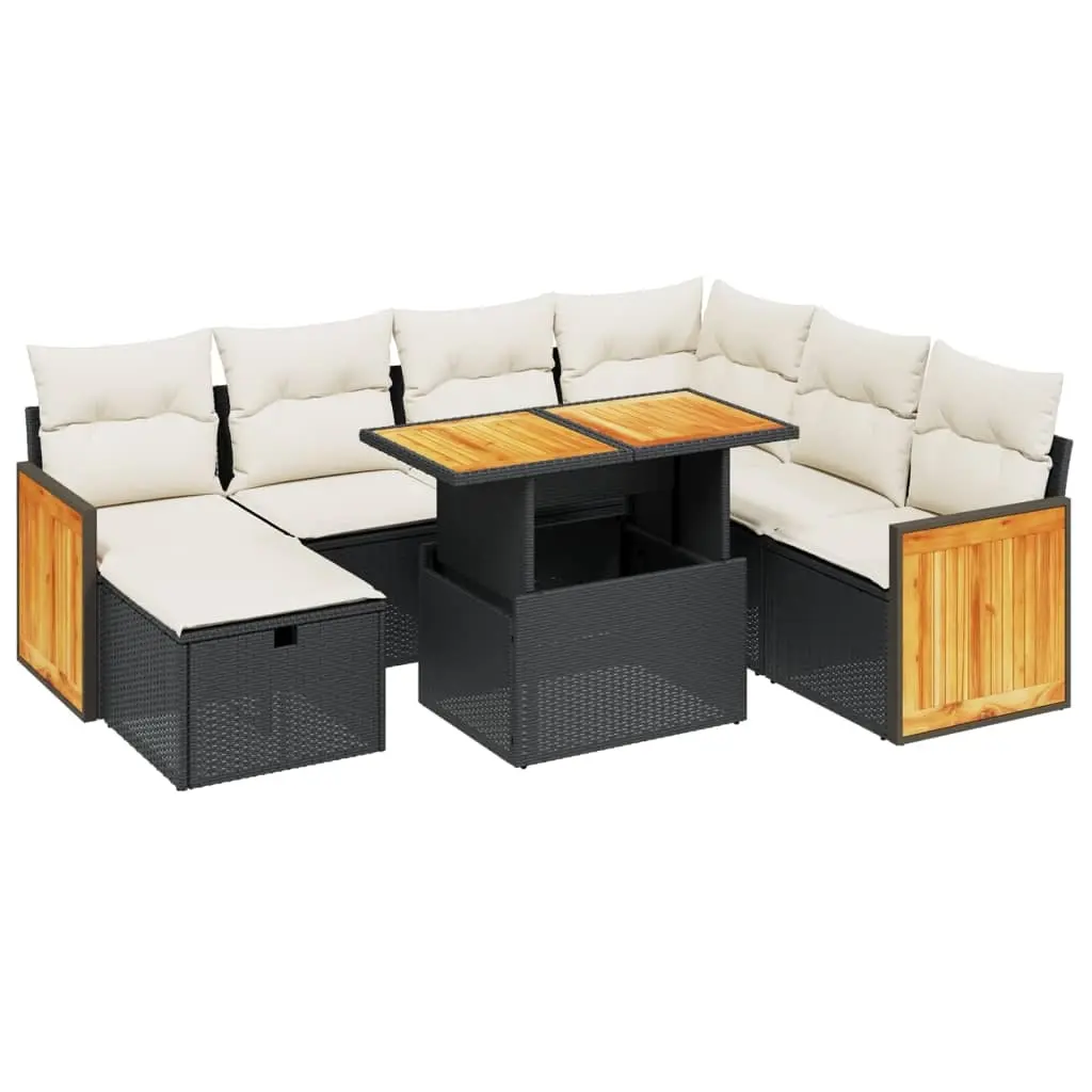 8 Piece Garden Sofa Set with Cushions Black Poly Rattan 3276262 - Furniture