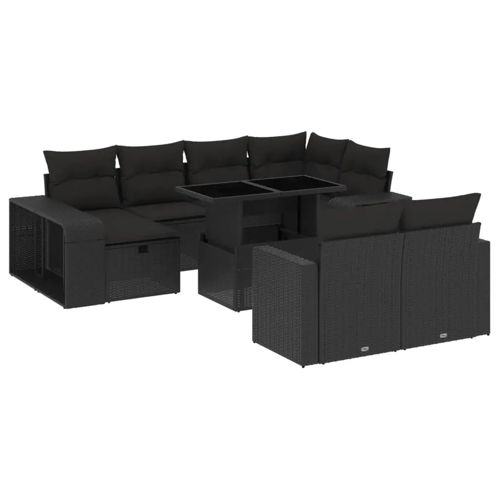 11 Piece Garden Sofa Set with Cushions Black Poly Rattan 3276501 - Furniture