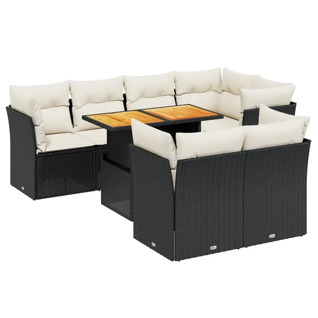 8 Piece Garden Sofa Set with Cushions Black Poly Rattan 3270706 - Furniture