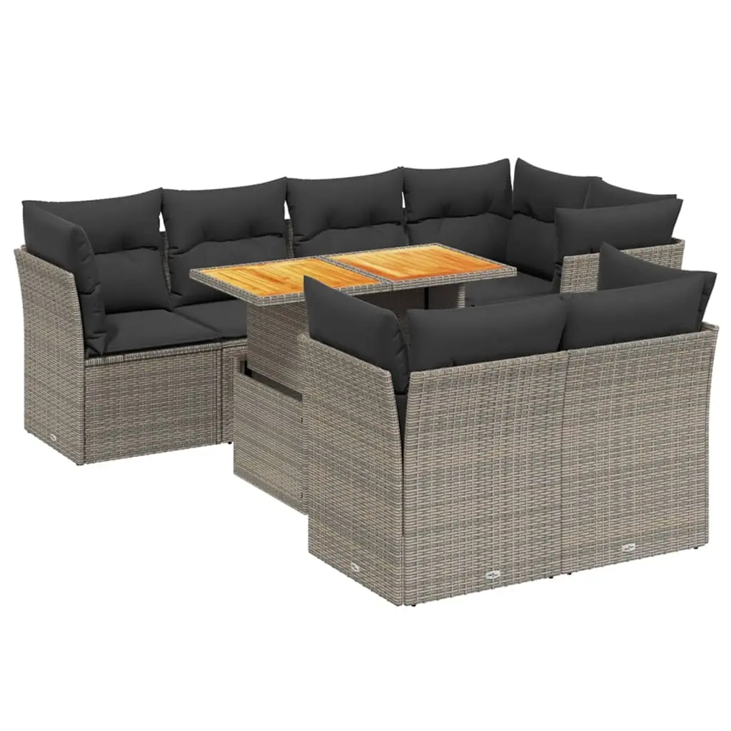 8 Piece Garden Sofa Set with Cushions Grey Poly Rattan 3270710 - Furniture