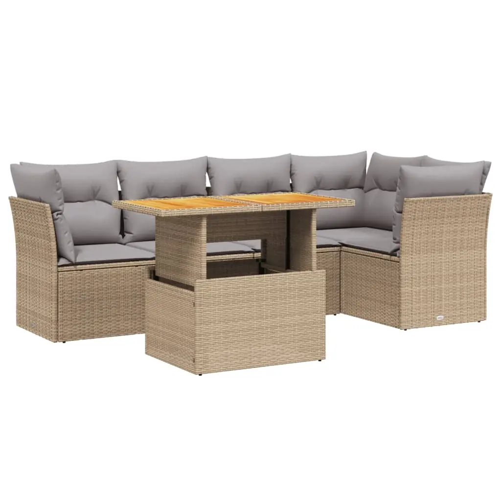 5 Piece Garden Sofa Set with Cushions Beige Poly Rattan 3270821 - Furniture