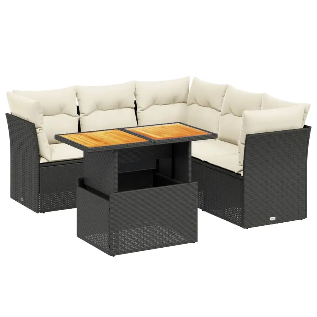 5 Piece Garden Sofa Set with Cushions Black Poly Rattan 3270825 - Furniture