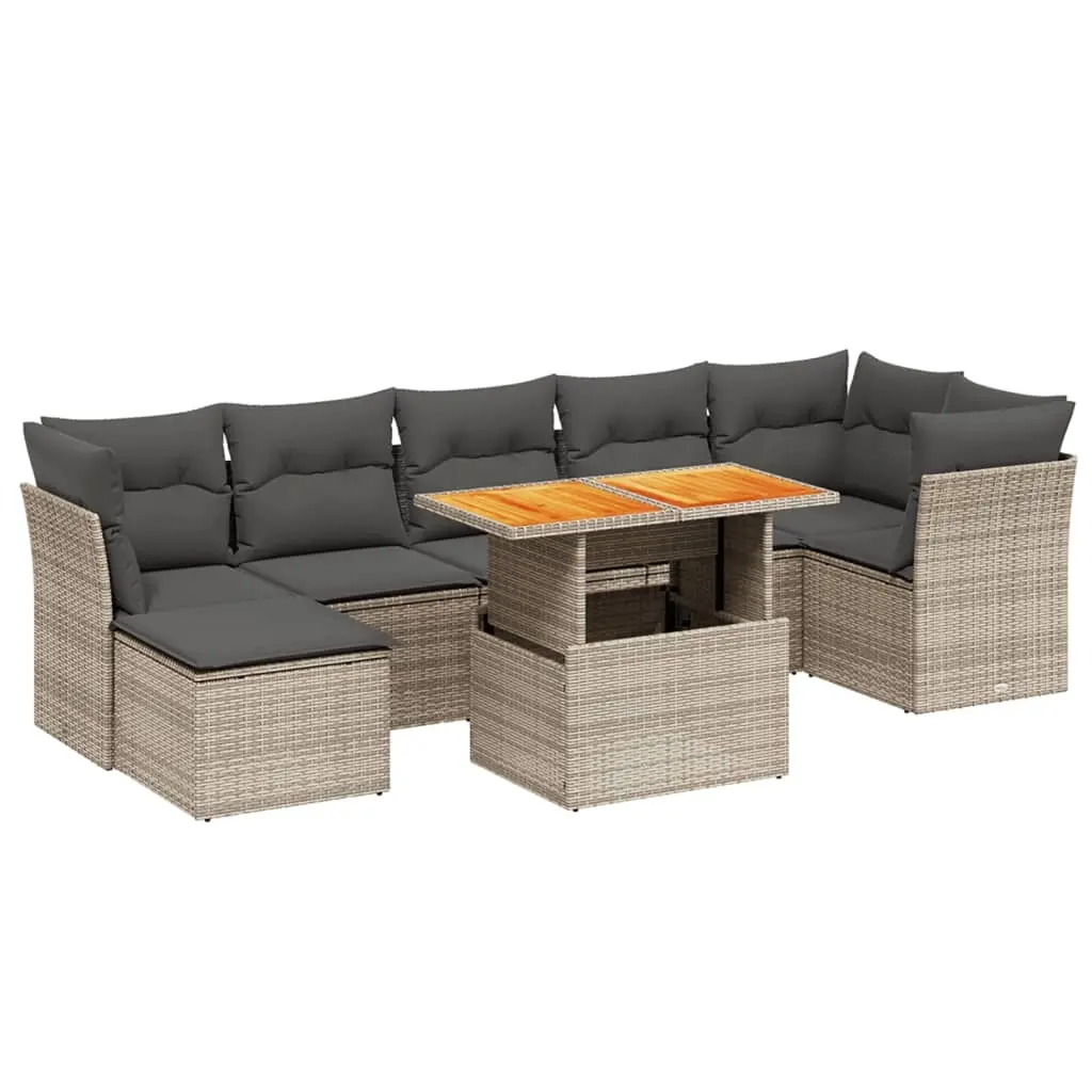 8 Piece Garden Sofa Set with Cushions Grey Poly Rattan 3270948 - Furniture