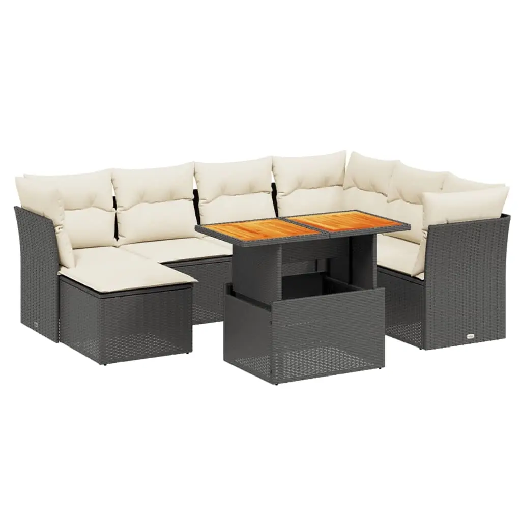 8 Piece Garden Sofa Set with Cushions Black Poly Rattan 3270951 - Furniture
