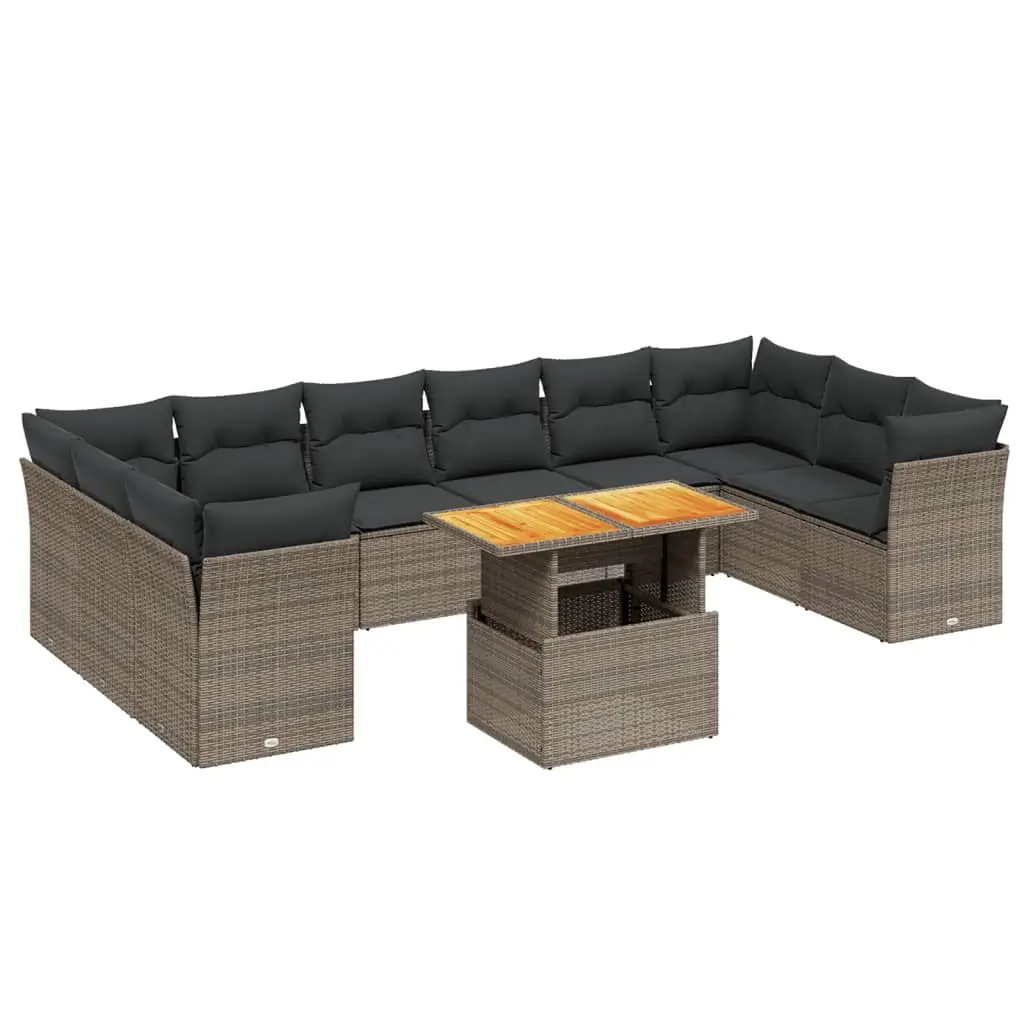 11 Piece Garden Sofa Set with Cushions Grey Poly Rattan 3271025 - Furniture