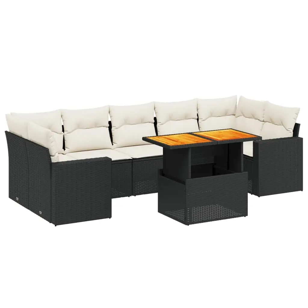 8 Piece Garden Sofa Set with Cushions Black Poly Rattan 3271224 - Furniture