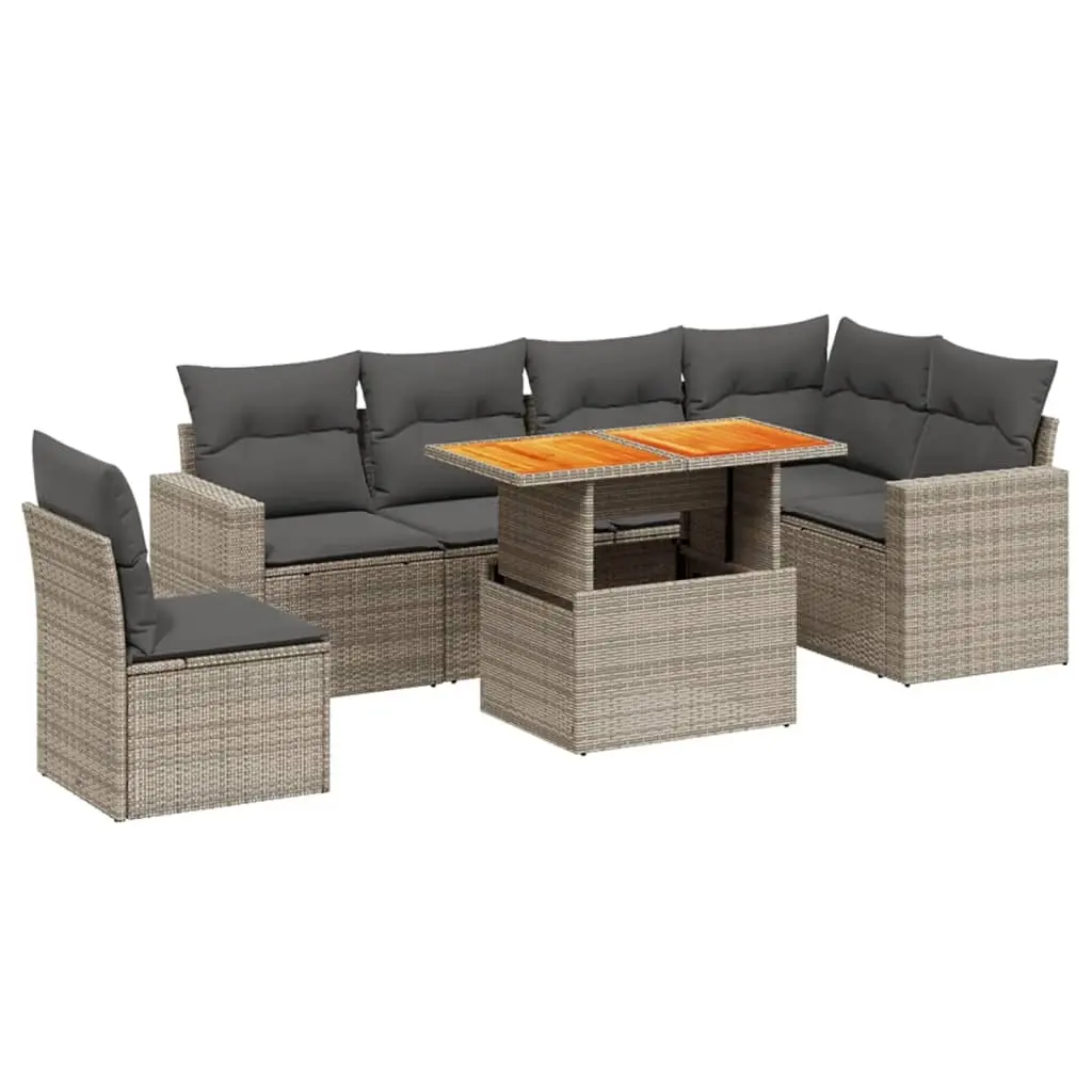 7 Piece Garden Sofa Set with Cushions Grey Poly Rattan 3271340 - Furniture