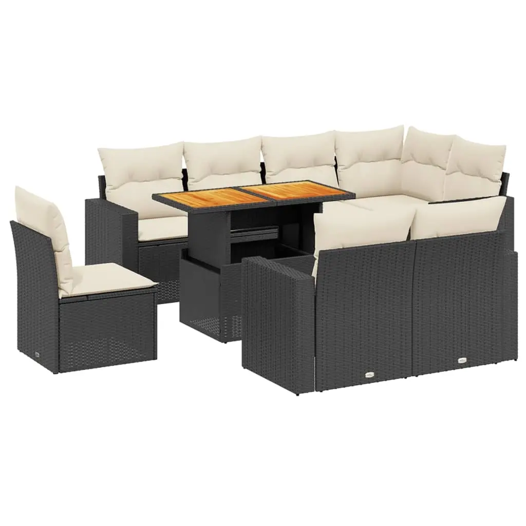 9 Piece Garden Sofa Set with Cushions Black Poly Rattan 3271406 - Furniture