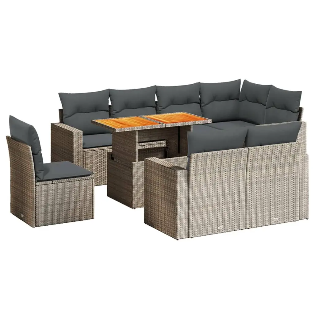9 Piece Garden Sofa Set with Cushions Grey Poly Rattan 3271410 - Furniture