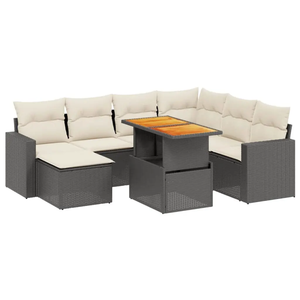 8 Piece Garden Sofa Set with Cushions Black Poly Rattan 3271427 - Furniture